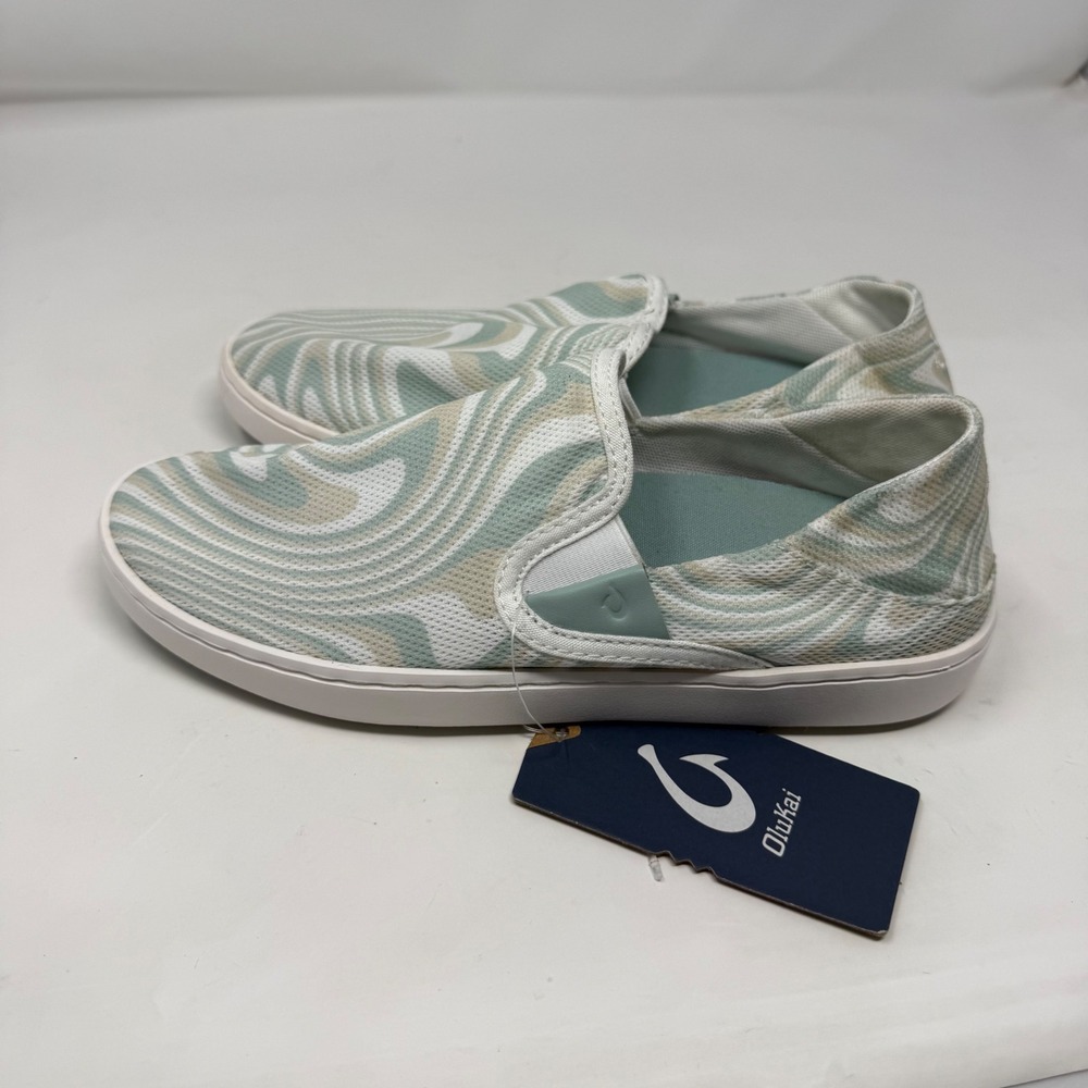 OluKai Pehuea Womens 7.5 Slip On Mesh Sneakers Bright White Swirl 20271-WBZL